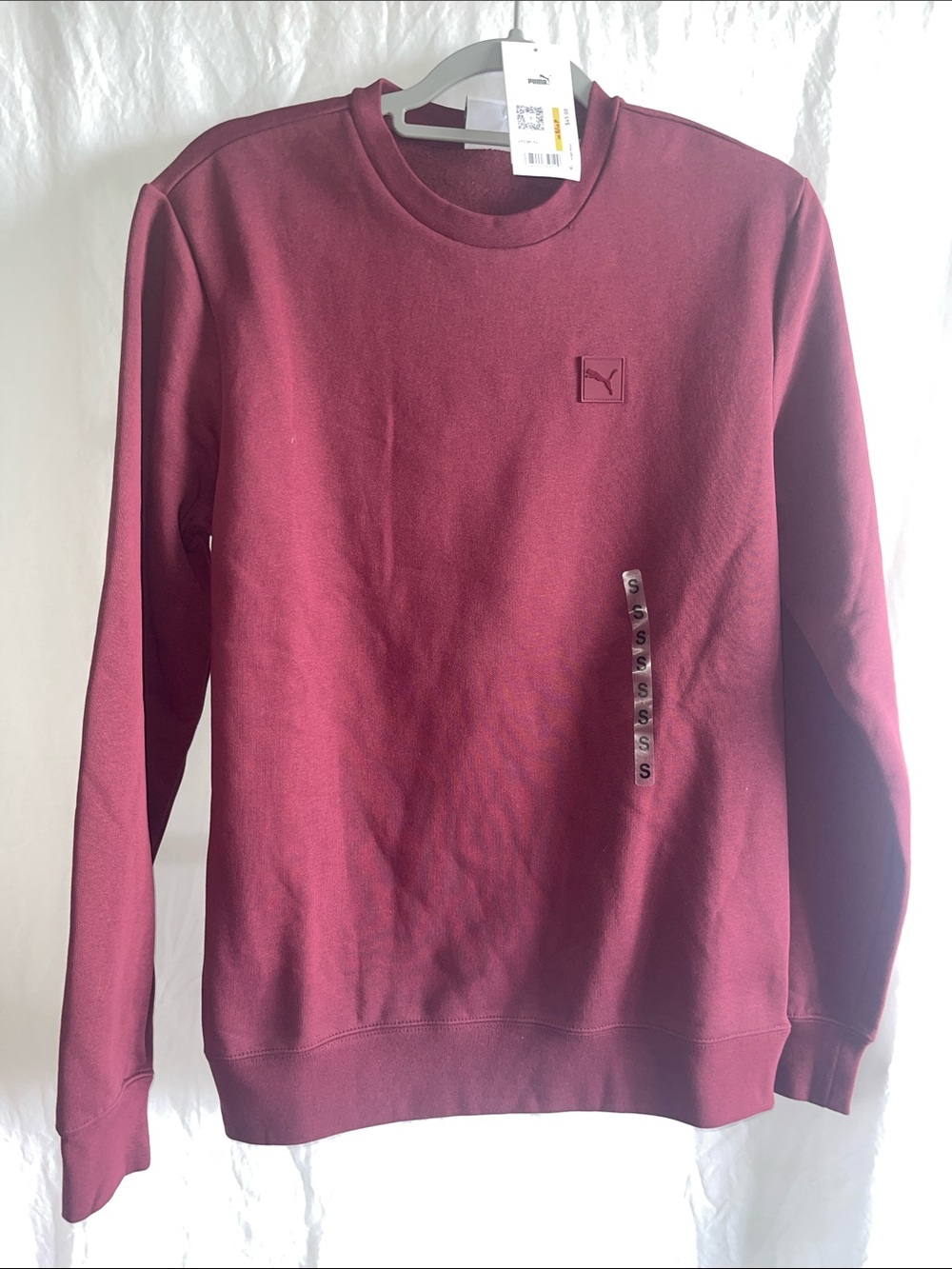 Puma Unisex  Elevated Logo Crew  Sweatshirt - Burgundy (Ruby Shimmer) Small